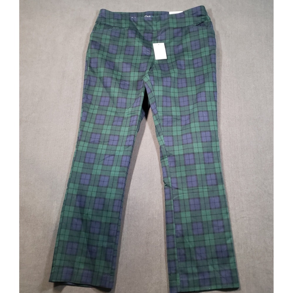Croft & Barrow Bootcut Pants‎ Womens 16 Regular Green Plaid Effortless Stretch